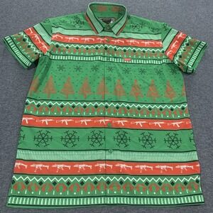 Retro Rifle Men's Shirt THE WORKSHOP GREEN CHRISTMAS Short Sleeve - Size L